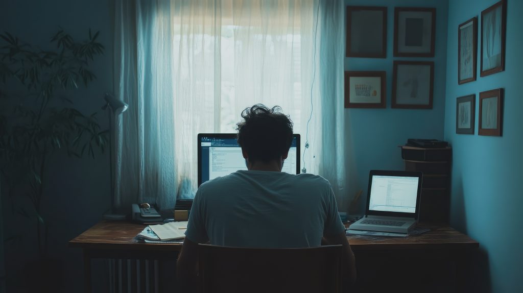 Man learning about theft prevention and accountability online